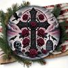 Vintage Gothic Metal Wall Art Tin Sign Halloween Skull Cemetery Decor