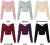 Women's One-Shoulder Long Sleeve V-Neck Waist-Cinching Knit Sweater - Slimming Ribbed Off-the-Shoulder Top