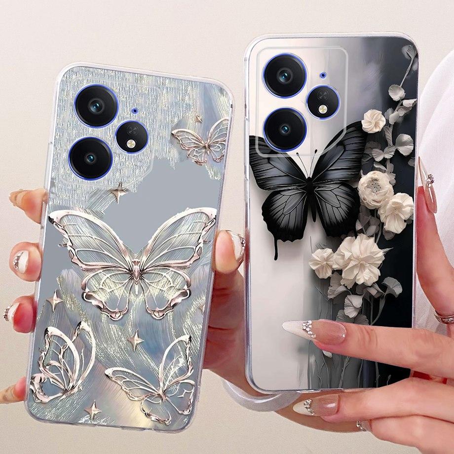 Etui na telefon Realme Neo7 Turbo Neo 7 Miękkie Przezroczyste Silikonowe Funda Wzór Kwiatowy Motyl Kokardka Smok Loong Tylna Pokrywa RMX5060