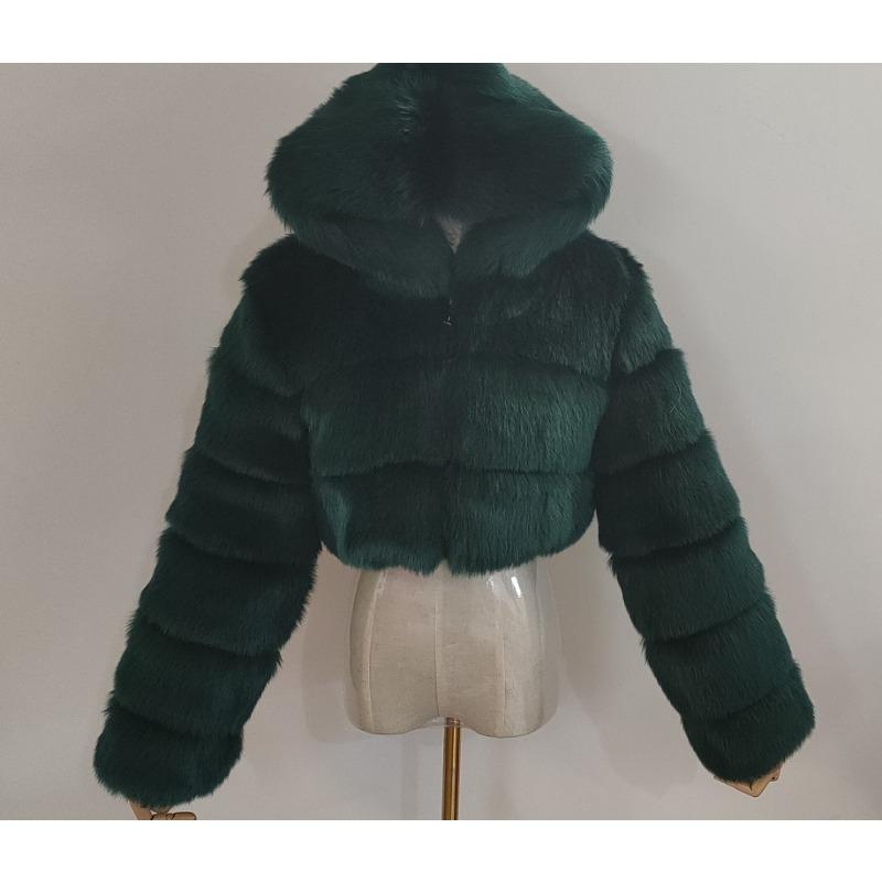 Pelz Herbst und Winter Kunstpelz Thermische Kapuzen-Pelzjacke Damen