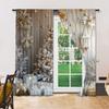 Set Of 2 Elegant Classic Christmas Tree Snowflake Print Curtains Polyester Rod Hole Drapes Various Room Curtain Washable