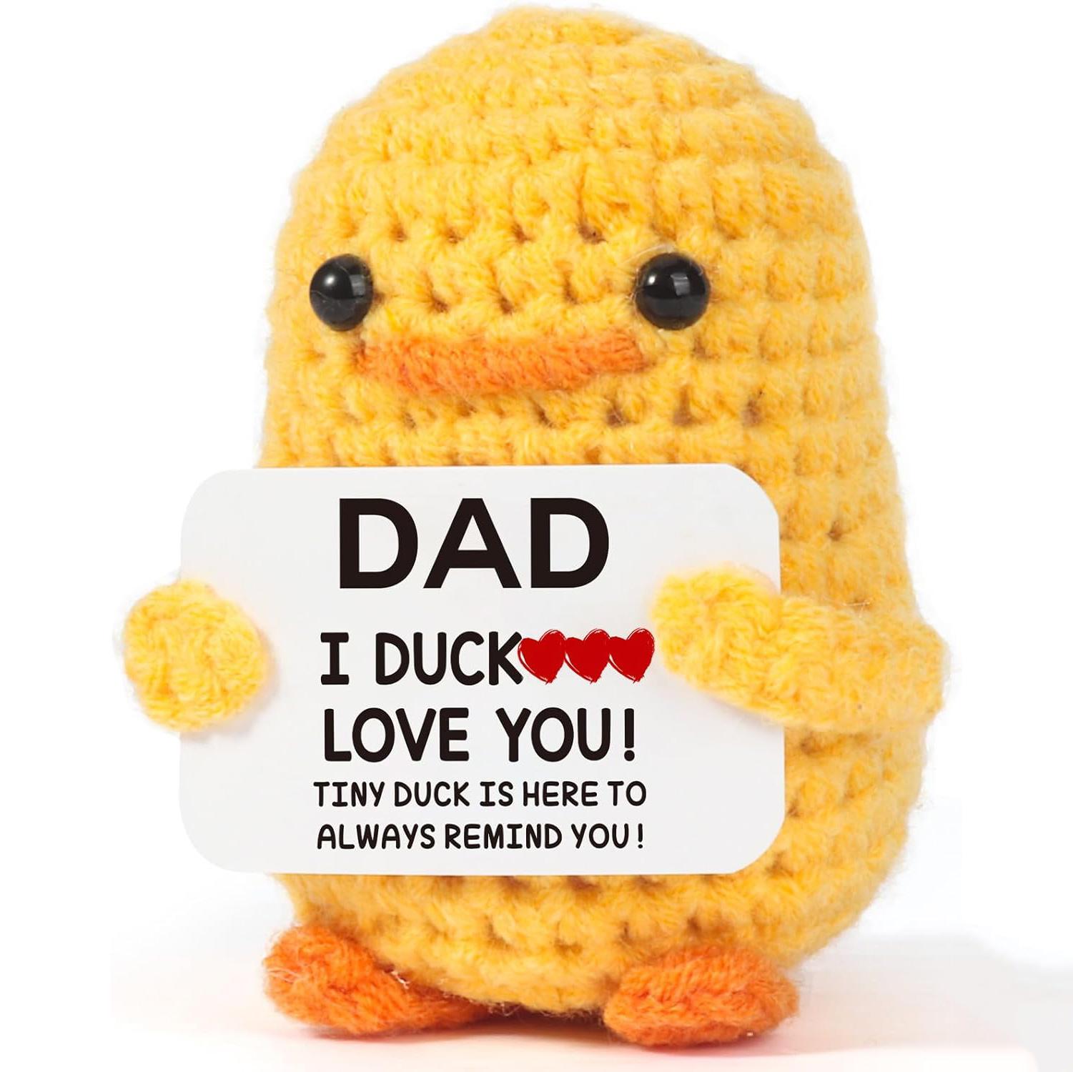 

Funny Crochet Positive Energy Duck Doll With Card Cute Emotional Support Knitted Woolen Duck Room Decor Mother Christmas Gifts