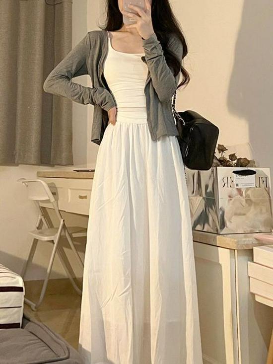 2025 Early Autumn Women's Three-Piece Set: Cardigan, Camisole, and Slimming Skirt