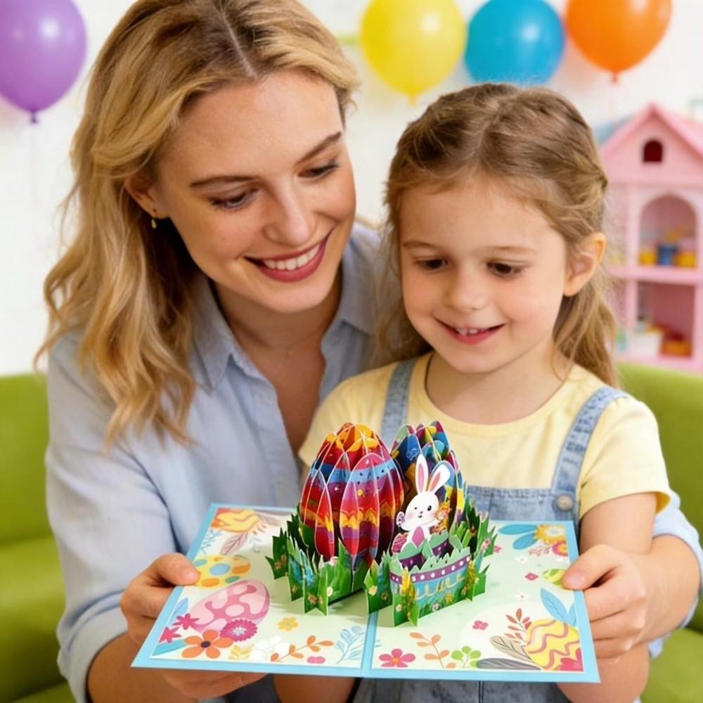 Folding 3D Popup Easter Card Paper Arts Rabbit Egg Gifts Card Celebration Card  Home Ornaments