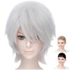 CaseEden Cosplay Wig, Short, 30cm, Heat-Resistant, Silver, Silver-White, Silver Hair, Set of 2 Wig Nets