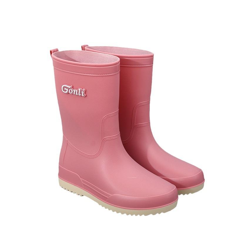 Rain Shoes Women's Adult Medium Tube Rain Boots Wear Non-slip Water Shoes Velvet Cotton Kitchen Short Rubber Shoes Fashion Women