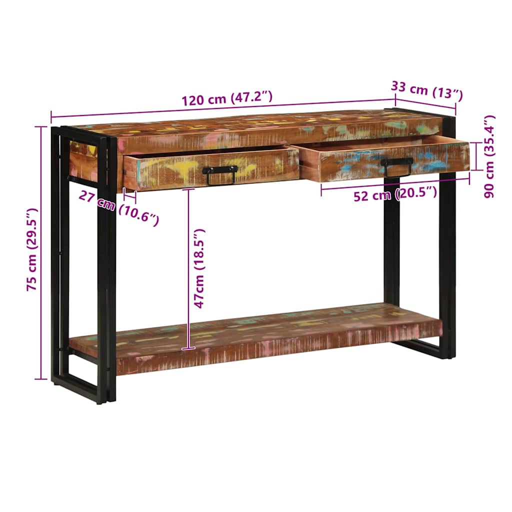 Console Table with Shelf Multicolored Solid Reclaimed Wood