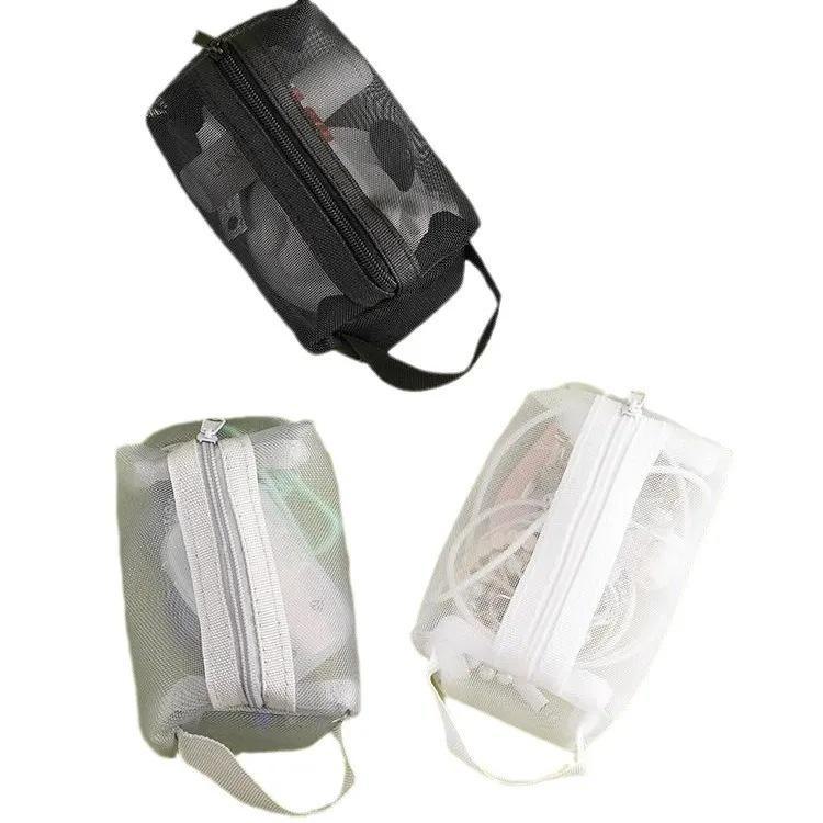 1Pc New Mini Transparent Mesh Storage Bag for Coins, Keys, and Lipstick with Zipper and Large Capacity