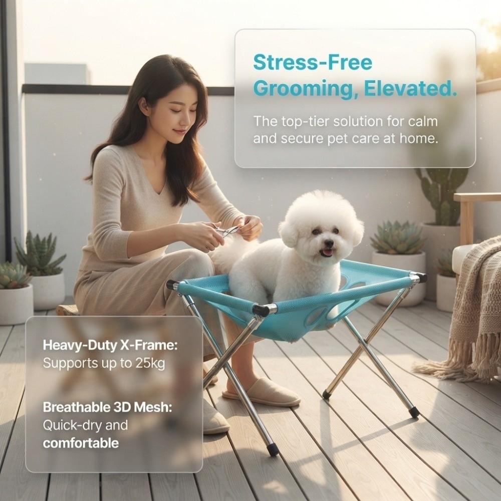 Folding Pet Grooming Hammock Quick Drying with Support Frame Dog Grooming Table Anti-Scratch Adjustable