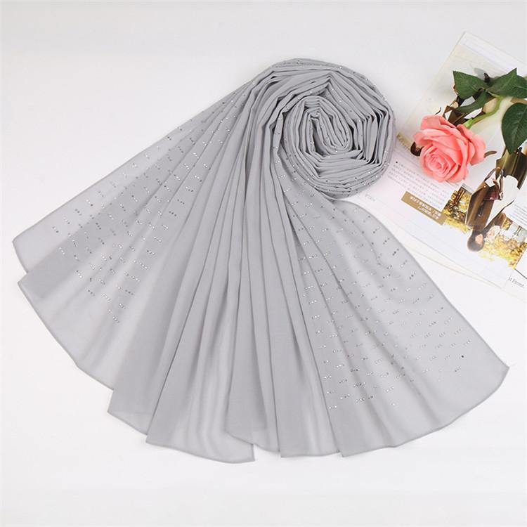 High Quality Diamond Decoration Muslim Head Cloth Soft Fabric Long Thin Section Chiffon Scarf