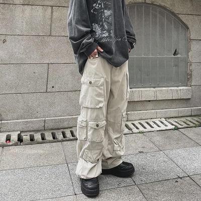 Men's Retro American Vibe Multi-Pocket Workwear Pants - Casual, Loose, and Straight Fit