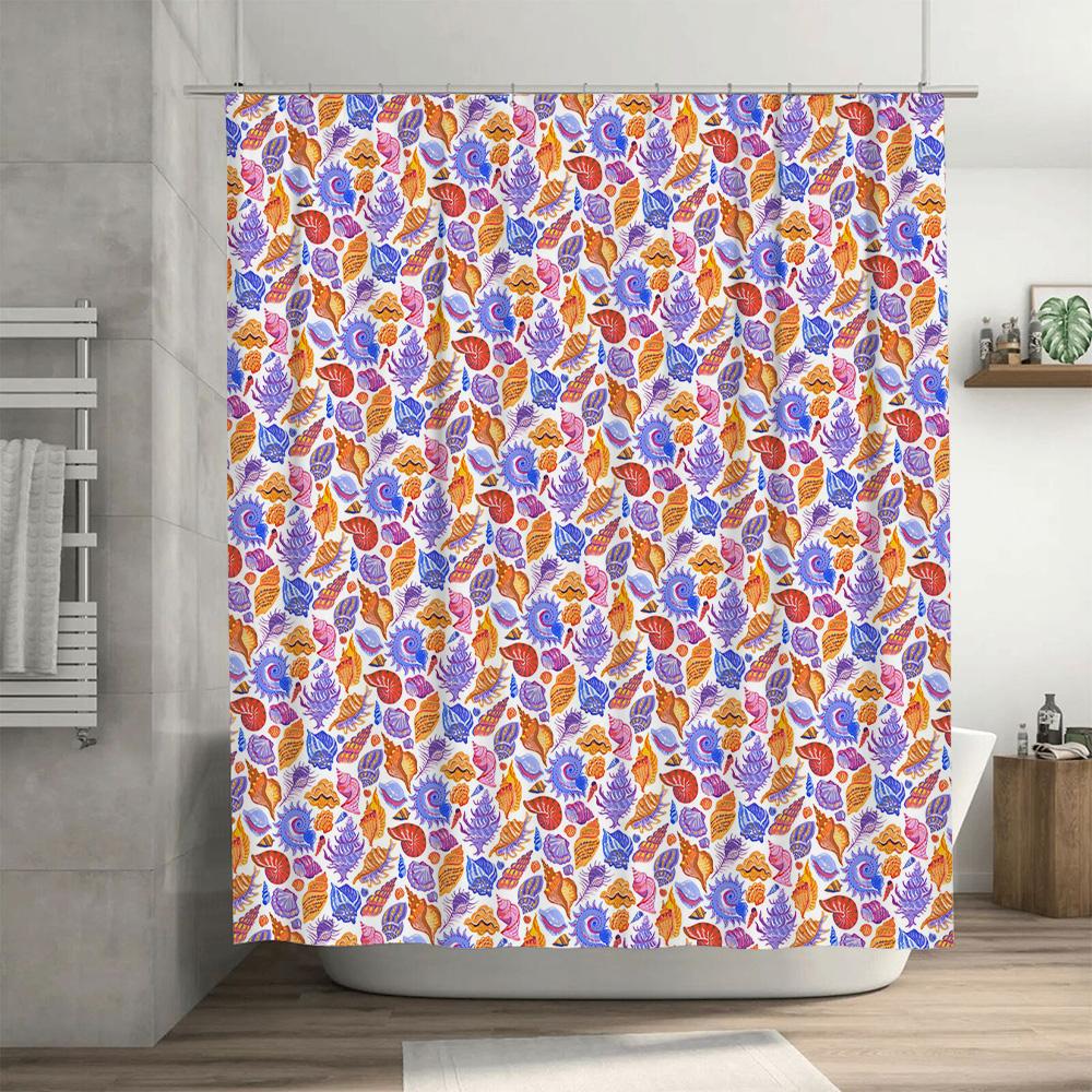 Colorful Bath Shower Curtain Waterproof Fabric Printed Leaves Design Bathroom Decor Home Decoration (Multicolor)