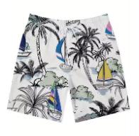 Summer Quick Summer Dry Pants, Men s, Light Breathable Sports Tropical Palm Pattern Shorts S