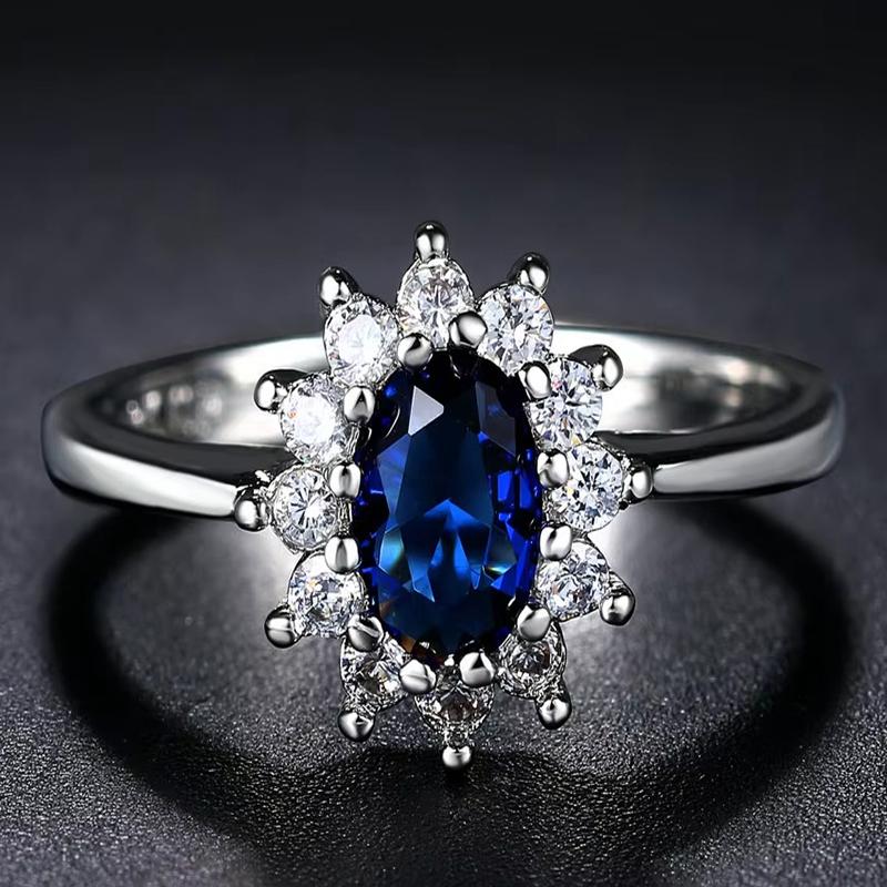 Женские синие кольца Huajie с овальным цирконом, изящное кольцо с темпераментом, для свадьбы, невесты, вечеринки, модное 9