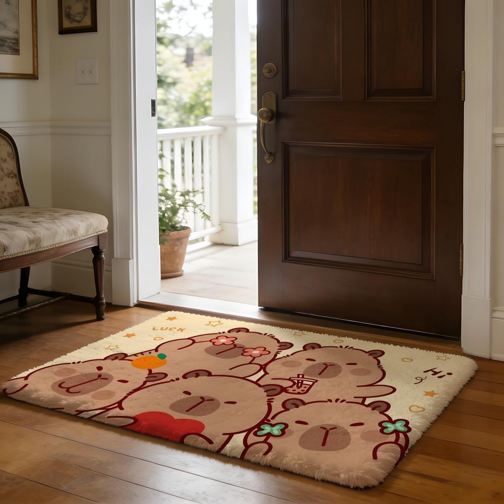 Cute Capybara Floor Mat Soft Flannel Absorbent Mat Non-Slip Rug Home Bedroom Bathroom 40cm x 60cm