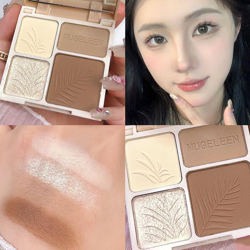 

Палетка хайлайтеров четырех цветов для лица, матовые тени, стойкое сияние, осветление, контурирование, мерцающая пудра, 3D косметика для носа