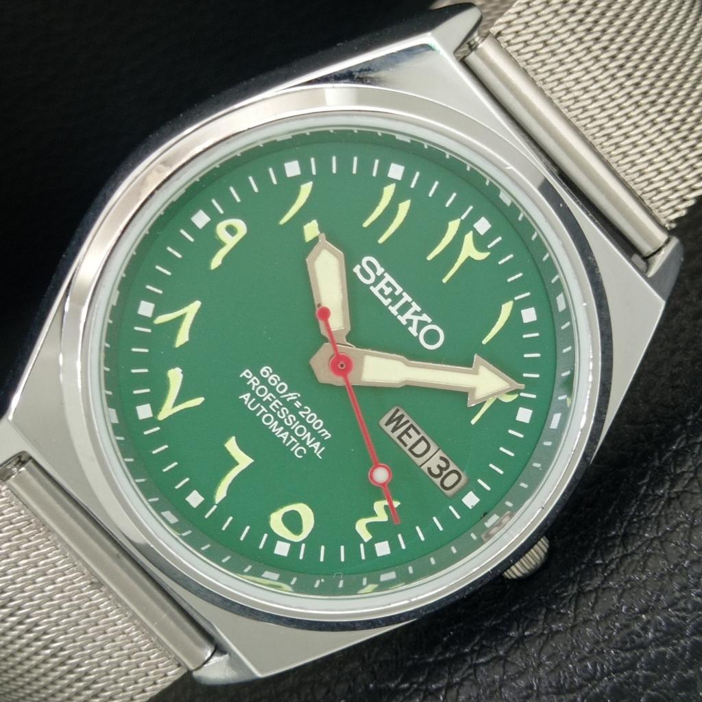 

VINTAGE REFURBISHED SEIKO AUTOMATIC 6309A JAPAN MENS GREEN DIAL WATCH a442692-1