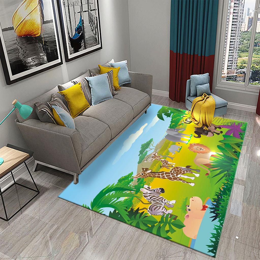 Cartoon Zoo Carpet Cute Animal Flower Rugs Kids Boys Bedroom Non-slip Play Area Mats Home Living Room Kitchen Decor Floor Mat