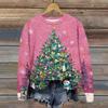 Ladies' Christmas Printed Long Sleeved Round Neck Hoodie Loose Top
