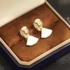 Classic European and American high-end versatile fan-shaped shell earrings gold-plated stone-inlaid temperament earrings without ear holes Ear clips w