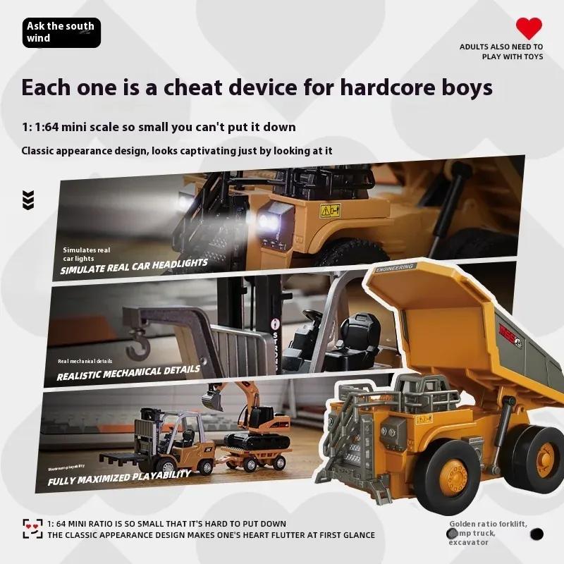 Desktop Series1:64 Mini Remote Control Engineering Vehicle Series Full Scale Excavator Dump Truck Forklift Remote Control Toy
