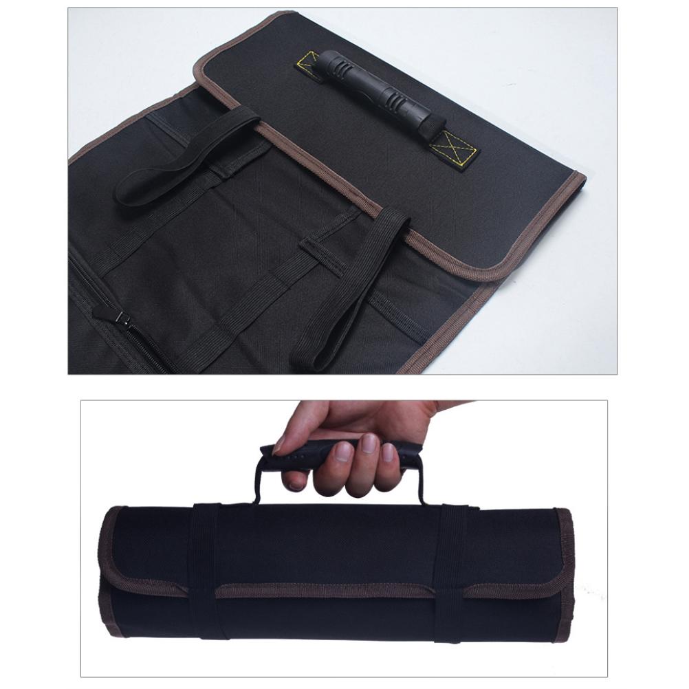 Roll Up Tool Bag Electrician Pouch Multi function Canvas Storage Case for Computer Repair Black