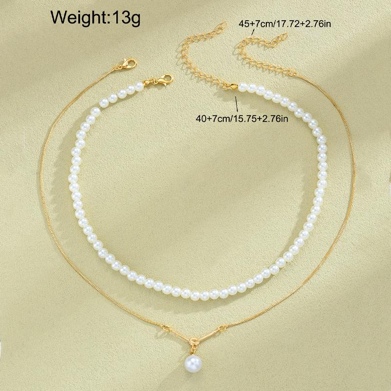 2 Pcs Elegant Pearl Beads Chic Exquisite Necklace Set Fashion Gold Color Minimalist Choker Necklace Daily Wear Party Jewelry New