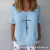 New Women's V-Neck Short Sleeve Loose Casual Pugongying T-Shirt