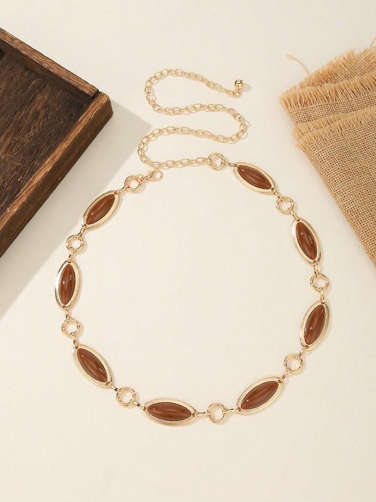 Retro Red Light Luxury Metal Adjustable Oval Waist Chain Women's Belt