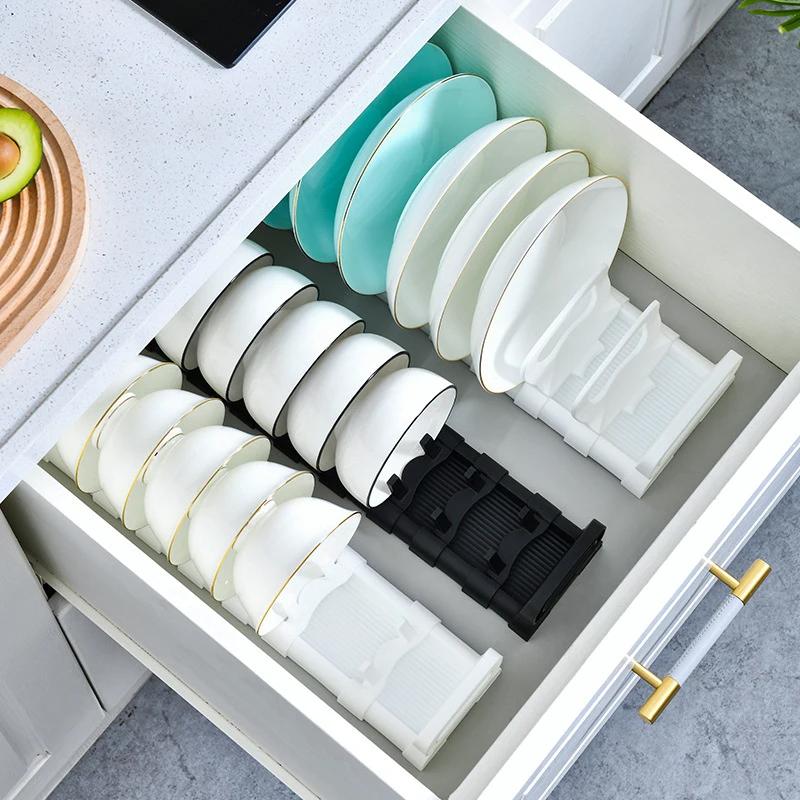 Kitchen Dishes Storage Rack Cabinet Drawers Organizers Plate Holder Bowl Stand Adjustable Dish Organizers Kitchen Accessories