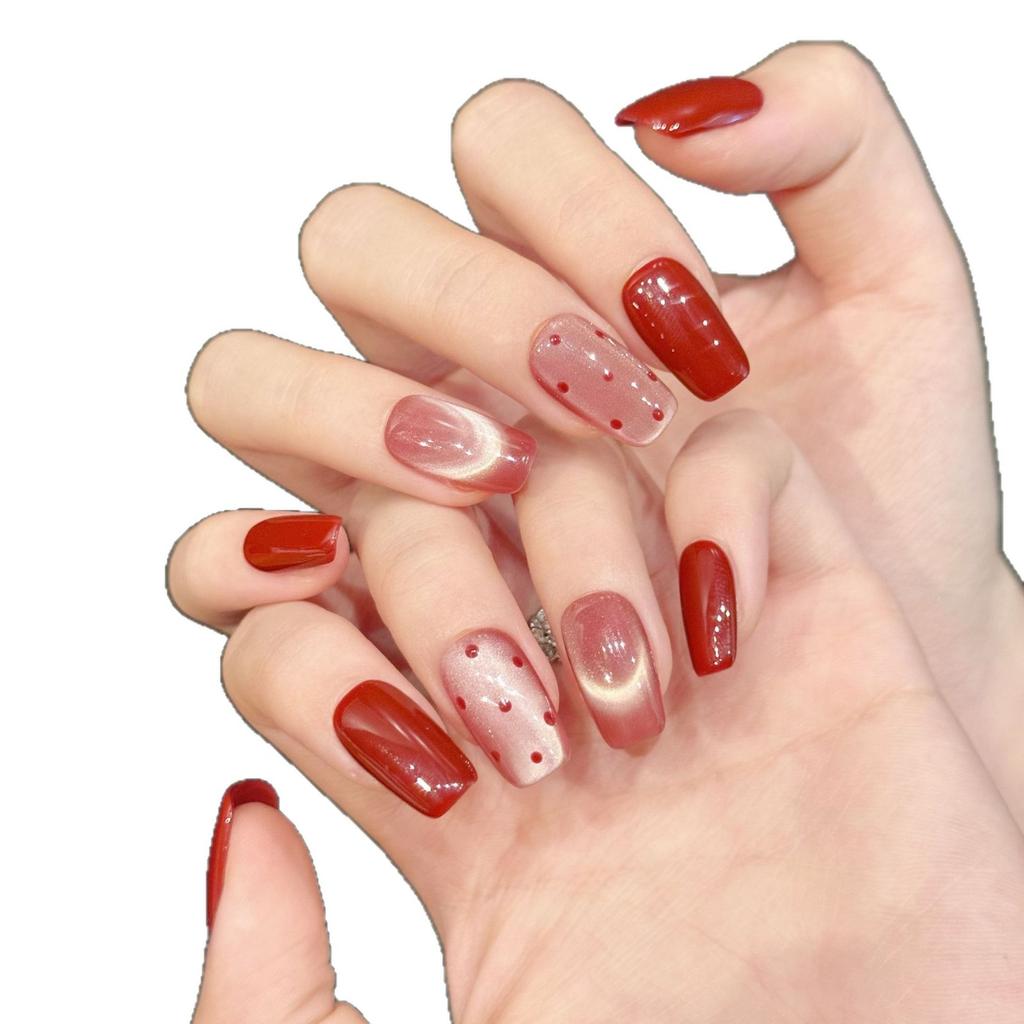 Medium Square Press on Nails Glitter Glossy Gel Press on Acrylic Fake Nail with Design Stick on Nails Reusable Full Cover Nails Glue on Nail for Women