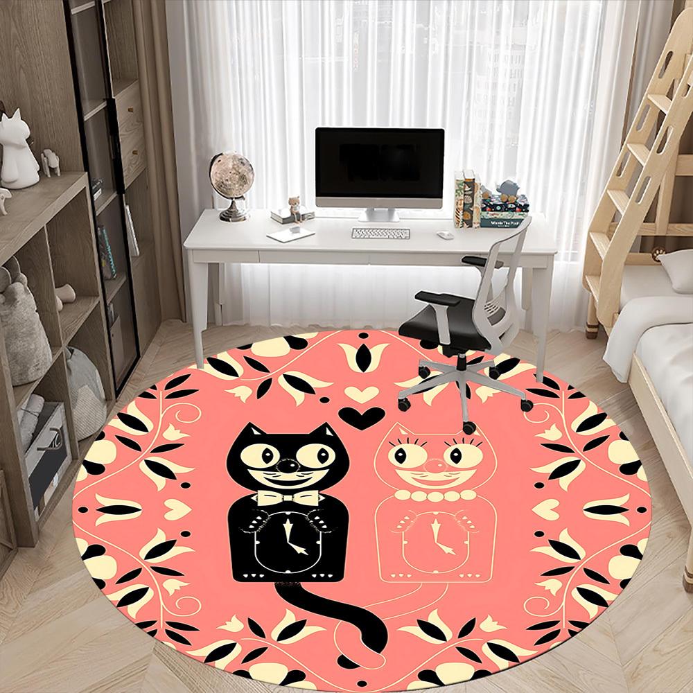 1pc Cat Floral Pattern Chair Carpet for Office, Round Non Slip Durable Large Size Office Carpet, Suitable for Office