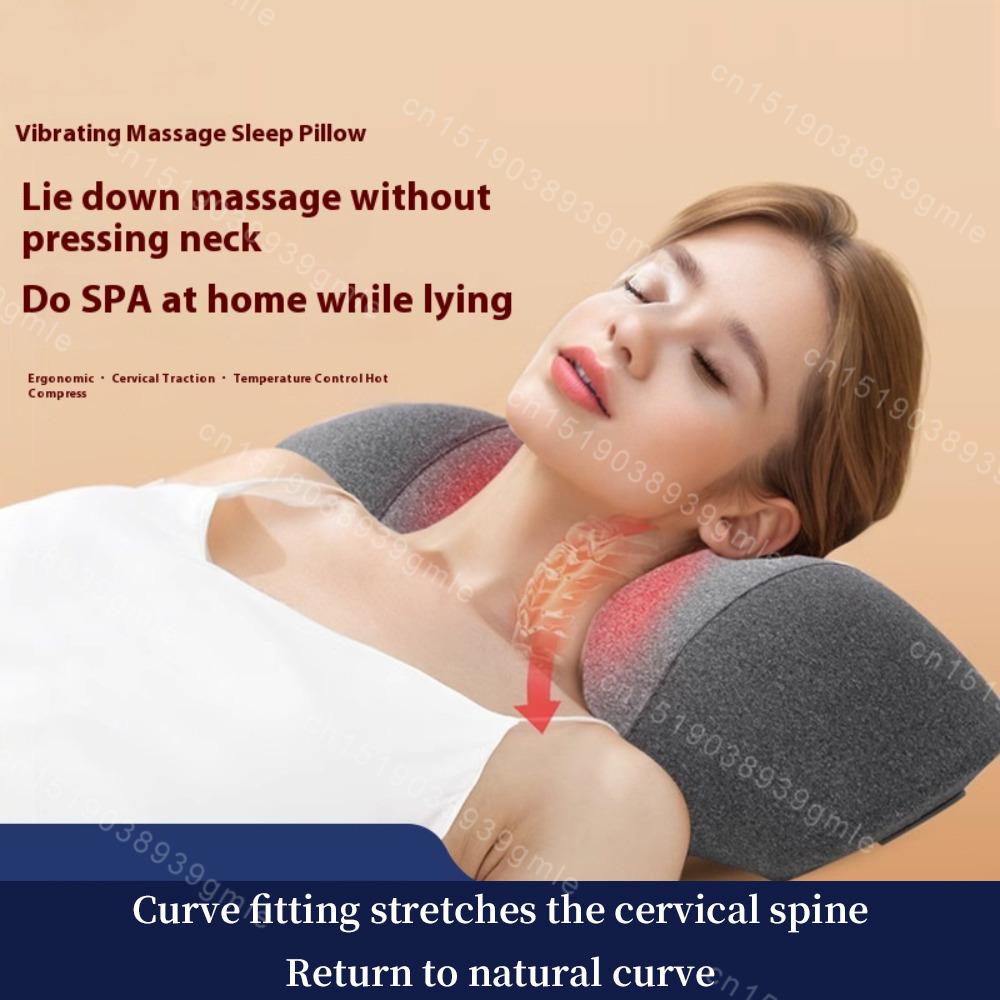 Electric Neck Hot Compress Massager Cervical Pillow Neck Stretch Heating Vibration Neck Shoulder Massage Pillow Back Traction