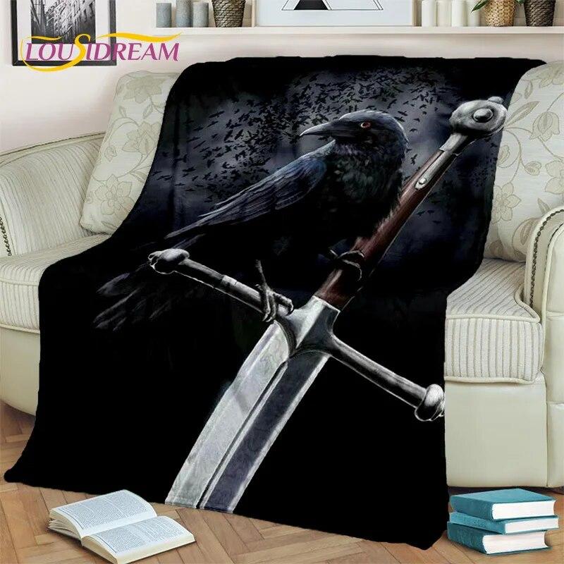 Viking nordisk mytologi Fenrir Kråkfilt,Flannel Sängfilt för Hem Sovrum Säng Soffa Picknick Kontor Vandring Fritid Tupplur Present