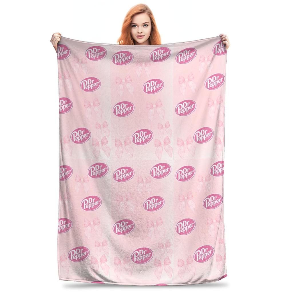Dr Pepper Pink Ribbon Blanket Drink Fleece Vintage Warm Throw Blanket for Home Spring/Autumn