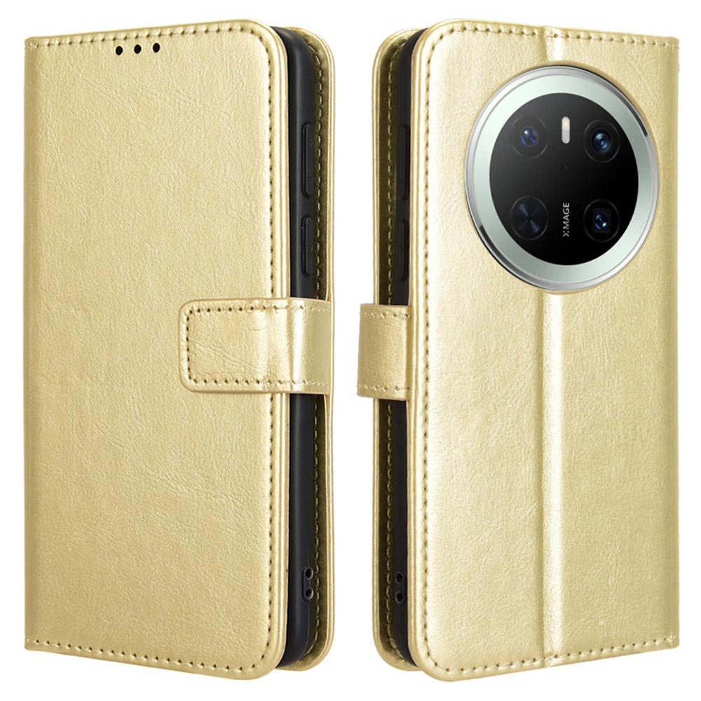 

For Huawei Mate 70 Case Crazy Horse Texture PU Leather Phone Wallet Cover Gold