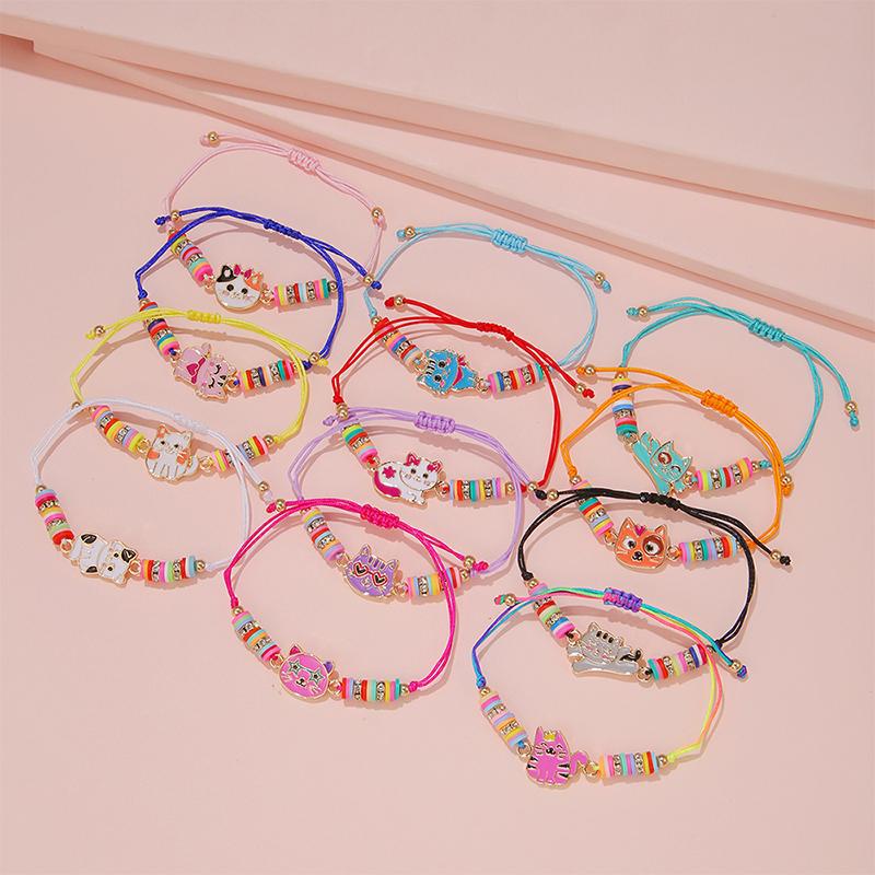 12Pcs/set Cute Cat Colorful Rope Rainbow Unicorn Charm Bracelets For Women Girls Birthday Christmas Jewelry Friendship Gift