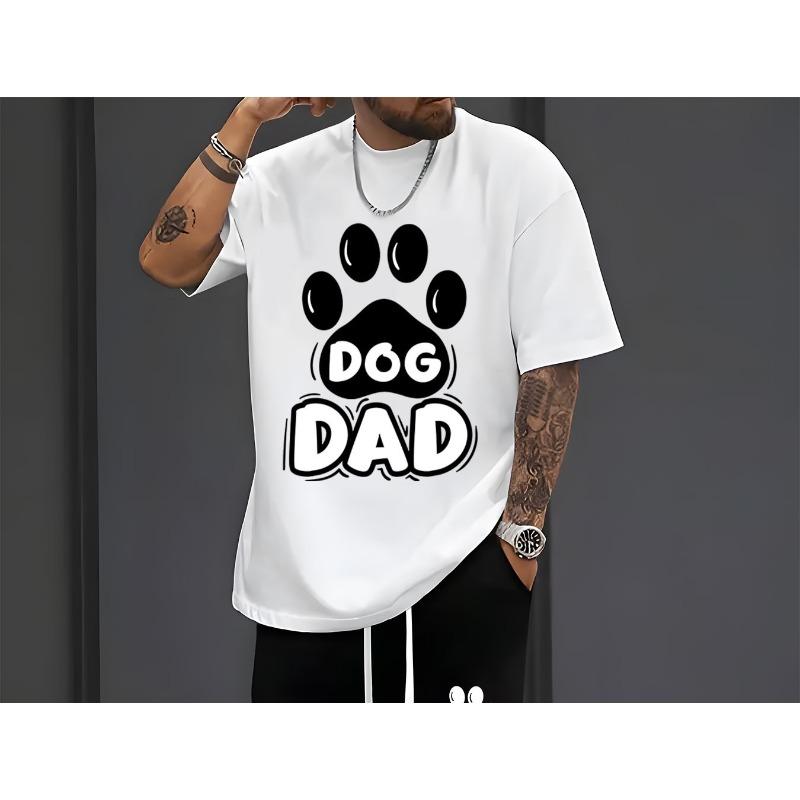 

Мужская футболка с коротким рукавом с принтом Dog Dad и облегающие шорты, комплект из двух предметов, повседневный спортивный наряд, идеально подходит для весны и лета. S белый