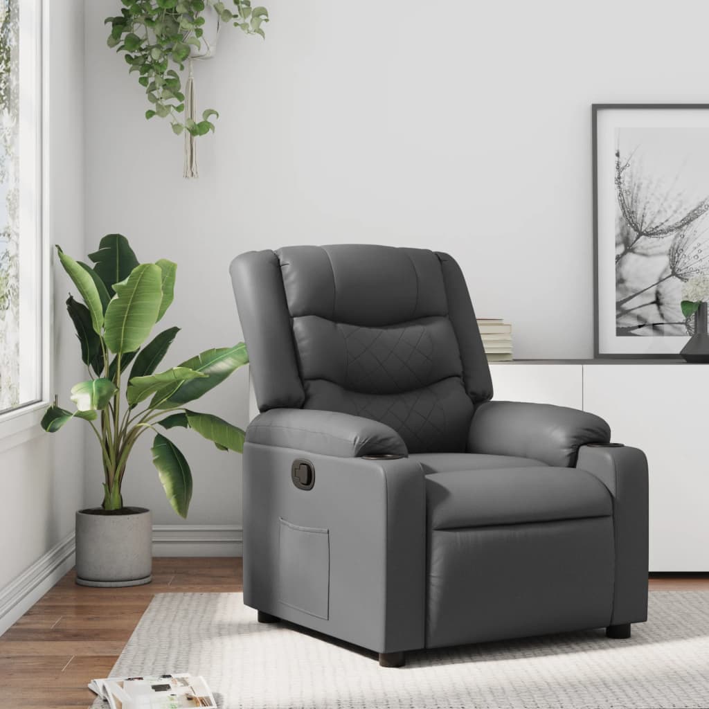 Recliner Chair Grey Synthetic Leather