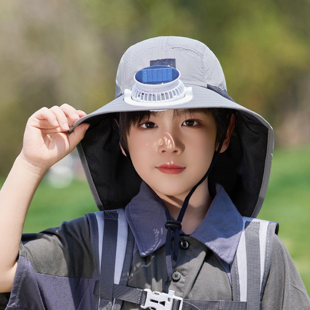 Summer Outdoor Children's Mountaineering Big Fisherman Hat Sun Hat Anti-ultraviolet Fishing Hat Solar Fan Sun Hat