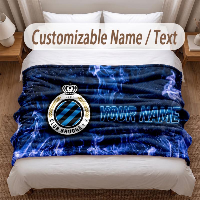 Club Brugge FC Printed Flannel Blanket Custom Name Text Soft Warm Throw For Bedroom Holiday Gift