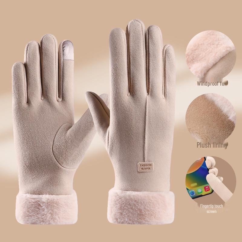 Women's Winter Touchscreen Velvet Gloves - Windproof, Fur-Lined, Ideal for Outdoor Activities and Cycling.