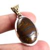 Natural Iron Tiger's Eye Gemstone 925 Sterling Silver Two Tone Pendant 1.7" B1z06