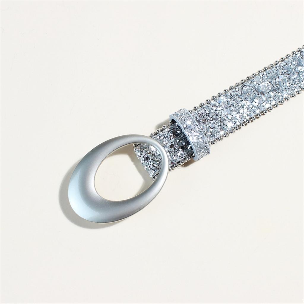 PU Belt With Metal Buckles Glitter Rhinestones Waist Strap For Women and Men