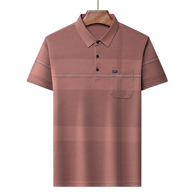 Sommer Herren Revers Kurzarm T-Shirt für junge und mittlere Männer Gestreifte Oberteile Taschenversion Dünne Halbarm Casual Herren Kurzarm