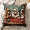 Cool Bulldog som spelar poker Kuddfodral Rolig Hundkonst Kuddfodral Retro Spelrumsinredning Vardagsrum Soffa Kastkudde