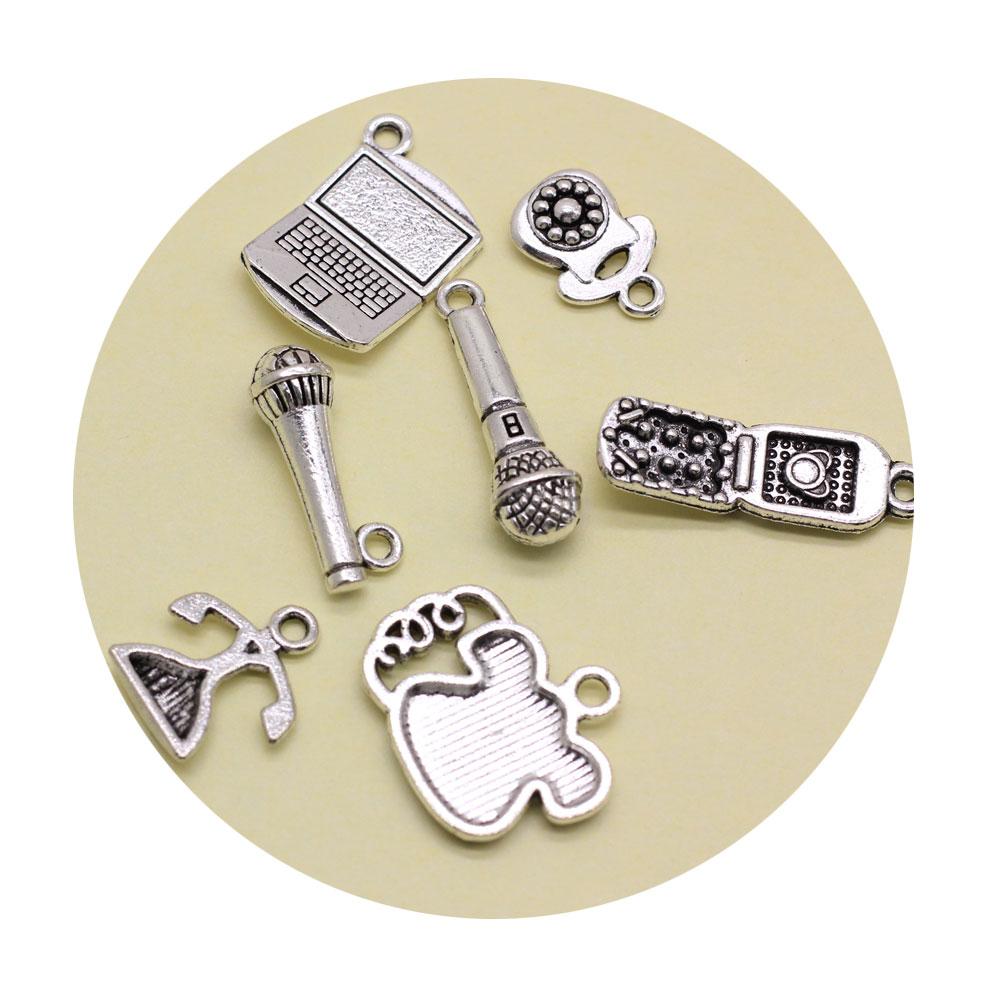 70pcs Mix Antique Silver Color Computer Phone Microphone Charms for Jewelry Pendant Bracelet Earrings Charms Diy Accessories