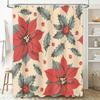 Holiday Flower Shower Curtain Red Green Christmas Decorative Bath Rug Cover Premium Waterproof Fabric for Home Bathroom Decor 72