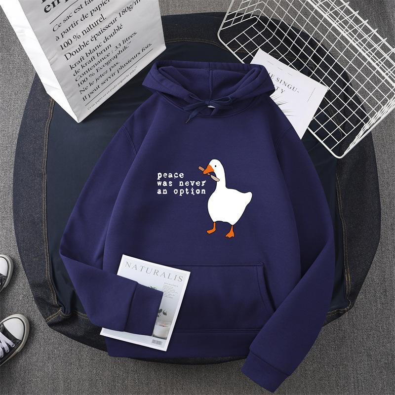 Casual sweater men's and women's autumn and winter new big white goose couple hooded jumper