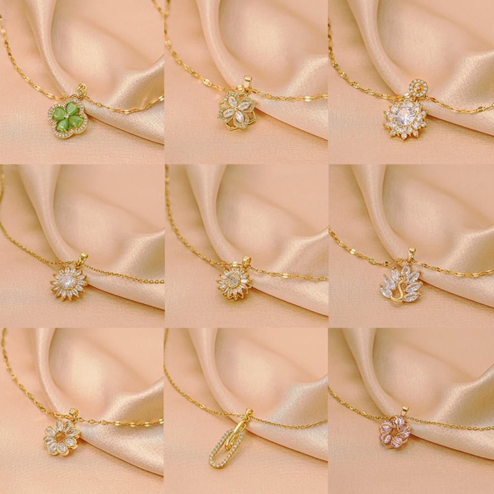 Golden Luxury Diamond Titanium Steel Necklace Women Fashion Slim Waist H Pendant Collarbone Chain